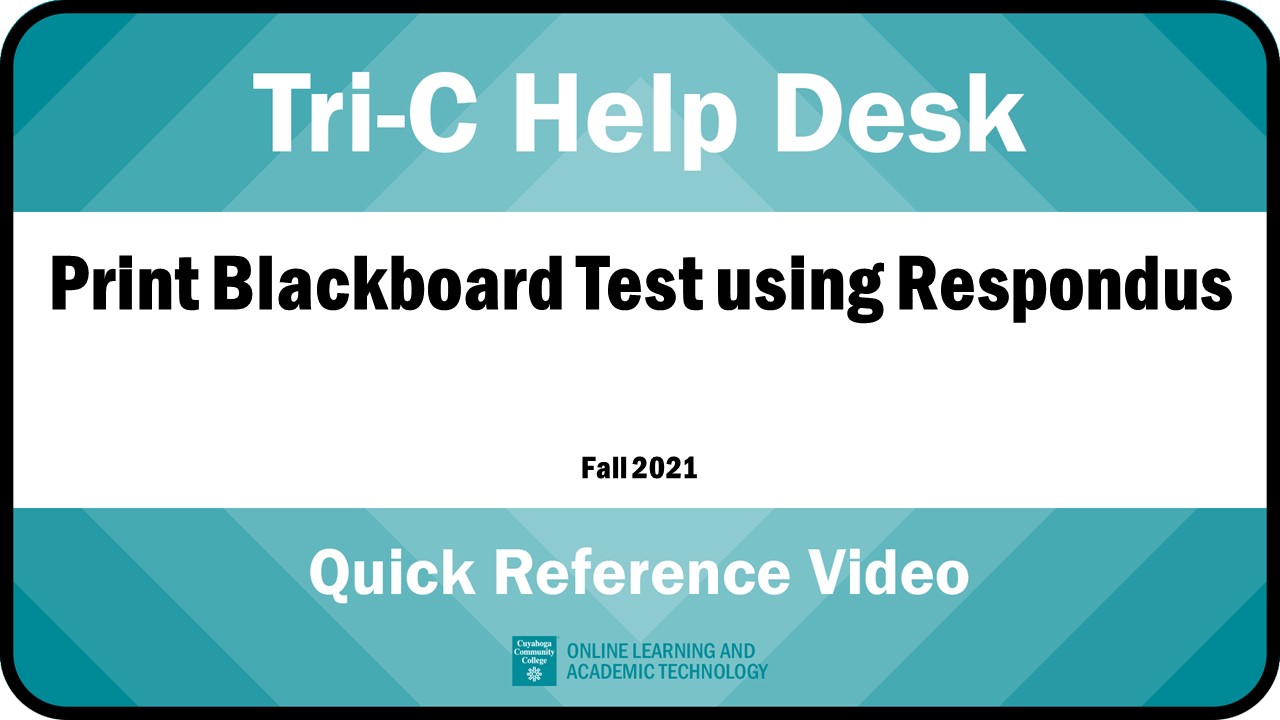 Print Blackboard Test using Respondus v2